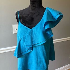 Free Press Turquoise Asymmetrical Ruffle Blouse